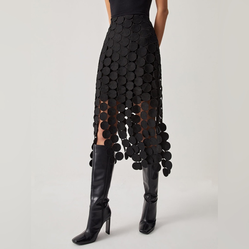 NWT Commense Laser Cut Circle Black Skirt